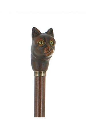 chat-en-resine-sur-baton-en-hetre-teinte-fonce