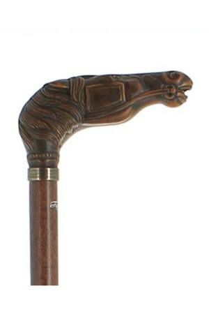 cheval-en-resine-sur-baton-en-hetre-teinte-fonce