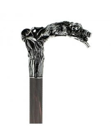 chien-et-sanglier-en-etain-massif-argente-sur-baton-en-stamina-gris-noir